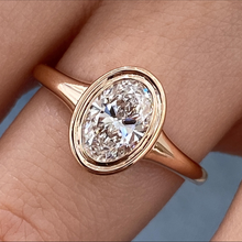 Oval Cut Diamond Bezel Setting 14K Solid Gold Solitaire Ring For Women