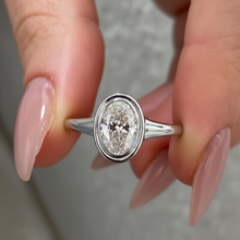 Oval Cut Diamond Bezel Setting 14K Solid Gold Solitaire Ring For Women