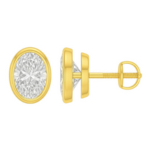 Oval Cut Diamond Bezel Setting 14K Solid Gold Solitaire Earrings Stud - IGI Certified