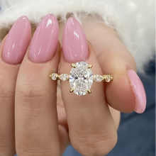 Oval Cut Side Marquies Band Hidden Halo Diamond 14K Solid Gold Engagement Ring