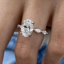 Oval Cut Side Marquies Band Hidden Halo Diamond 14K Solid Gold Engagement Ring