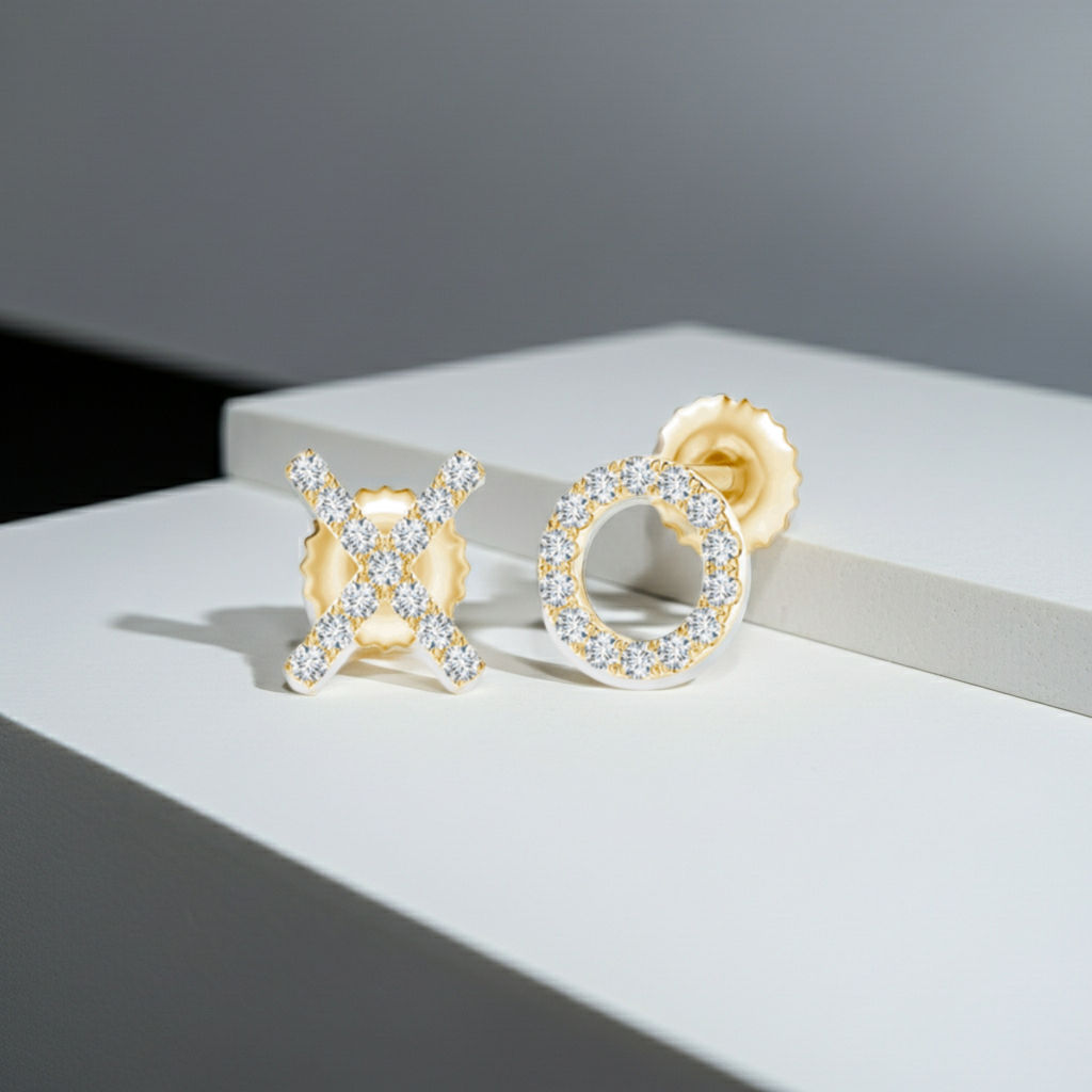 14K Solid Gold XO Style Designer Diamond Earrings