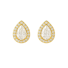 Pear Shape Halo 14K Solid Gold Diamond Earrings Set for Women