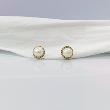7.00 MM White South Sea Real Pearl Earrings Stud with 14K Gold Diamond Jacket Triple C Diamond's