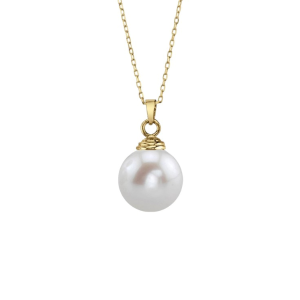 14K Solid Gold Pendant 9.00 MM Real South Sea Pearl Triple C Diamond's