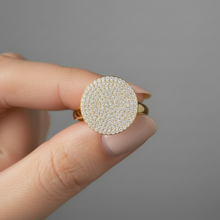 Large Circle 14K Solid Gold Cluster Diamond Statement Ring