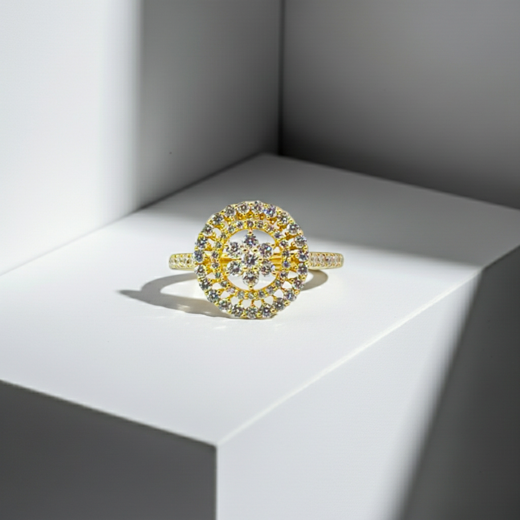 Floral Design 14K Solid Gold Diamond Ring For Everyday Jewelry