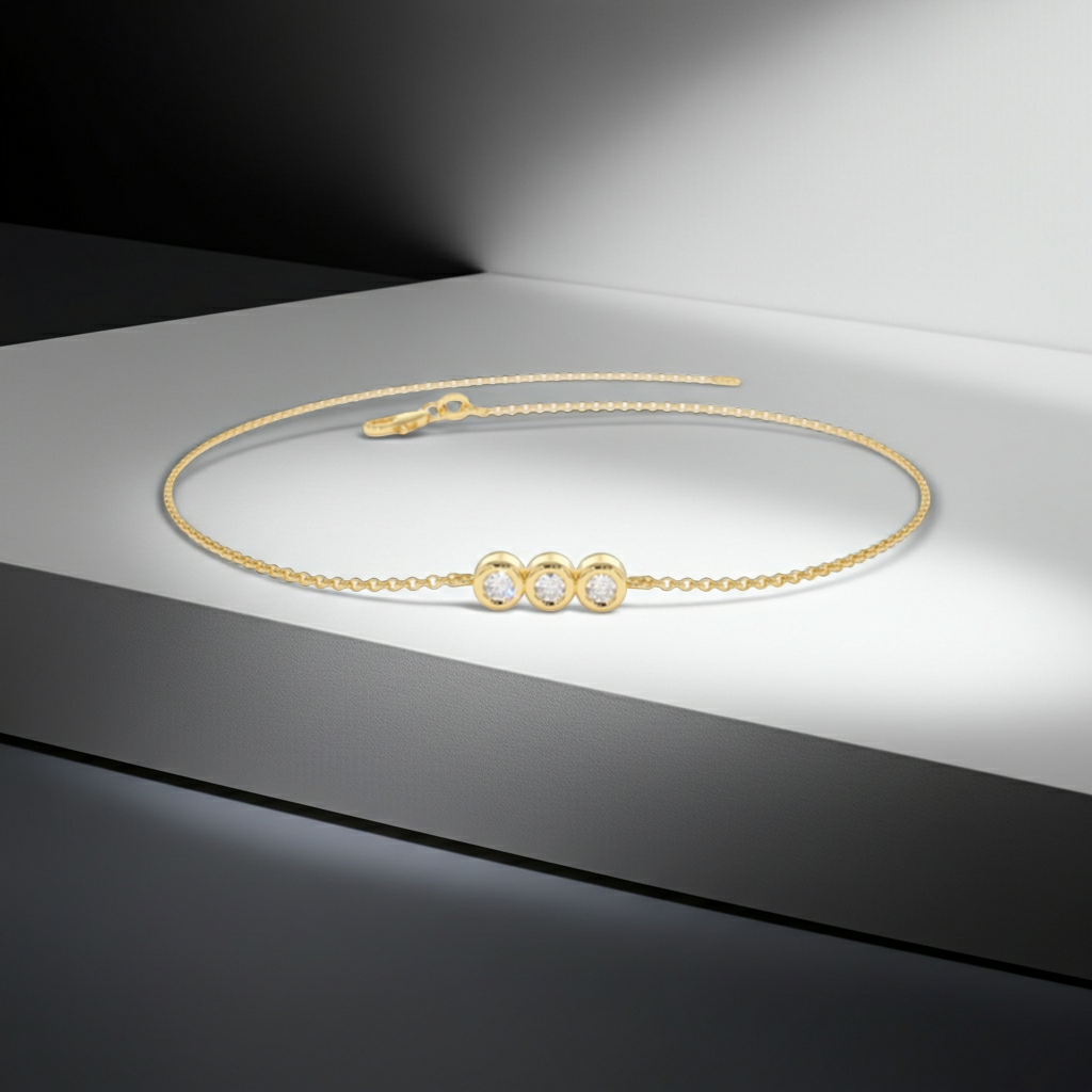 14K Solid Gold Diamond Past Present Future Bracelet