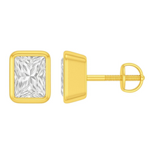 Radiant Cut 14K Solid Gold Bezel Setting Solitaire Diamond Earrings Stud - IGI Certified