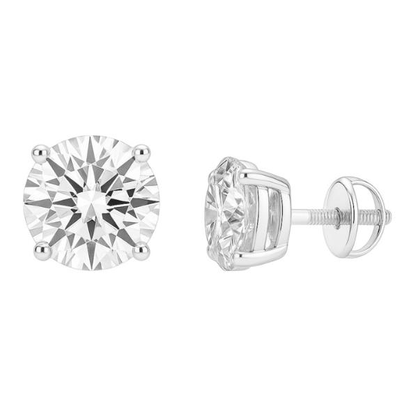 Round Cut 4 Prong Solitaire Diamond 14K Solid Gold Earrings Stud - IGI Certified