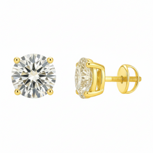 Round Cut 4 Prong Solitaire Diamond 14K Solid Gold Earrings Stud - IGI Certified