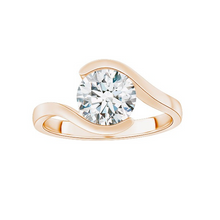 Tension Setting Round Cut 14K Solid Gold Twisted Diamond Rings IGI Certified