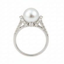 9.00 MM Real White South Sea Pearl 14K Solid Gold Luxurious Diamond Ring