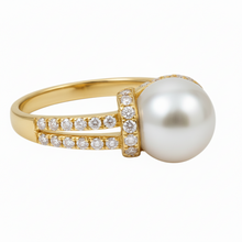 9.00 MM Real White South Sea Pearl 14K Solid Gold Luxurious Diamond Ring