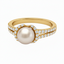 9.00 MM Real White South Sea Pearl 14K Solid Gold Luxurious Diamond Ring